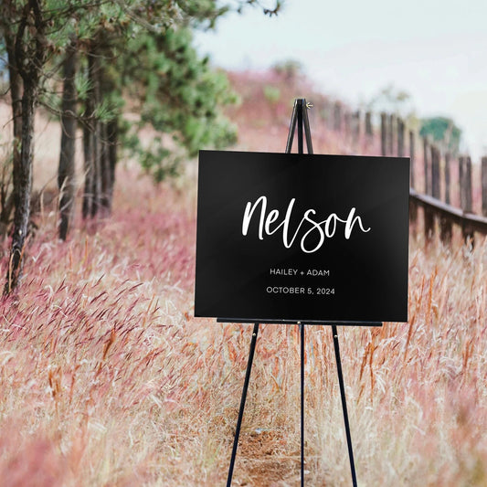 Personalized Black Wedding Last Name Sign